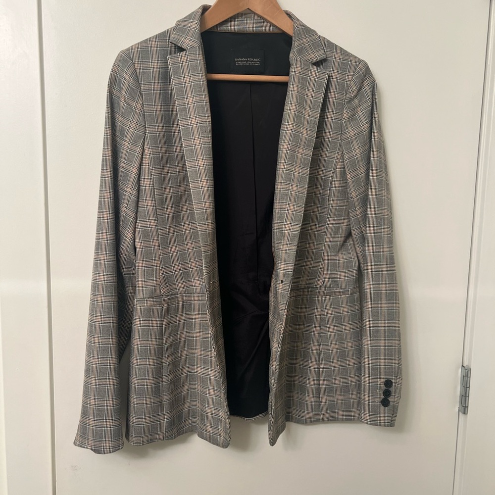 Banana Republic Grey/Tan Plaid Single‑Button Blazer – Size 6 - Picture 4 of 4
